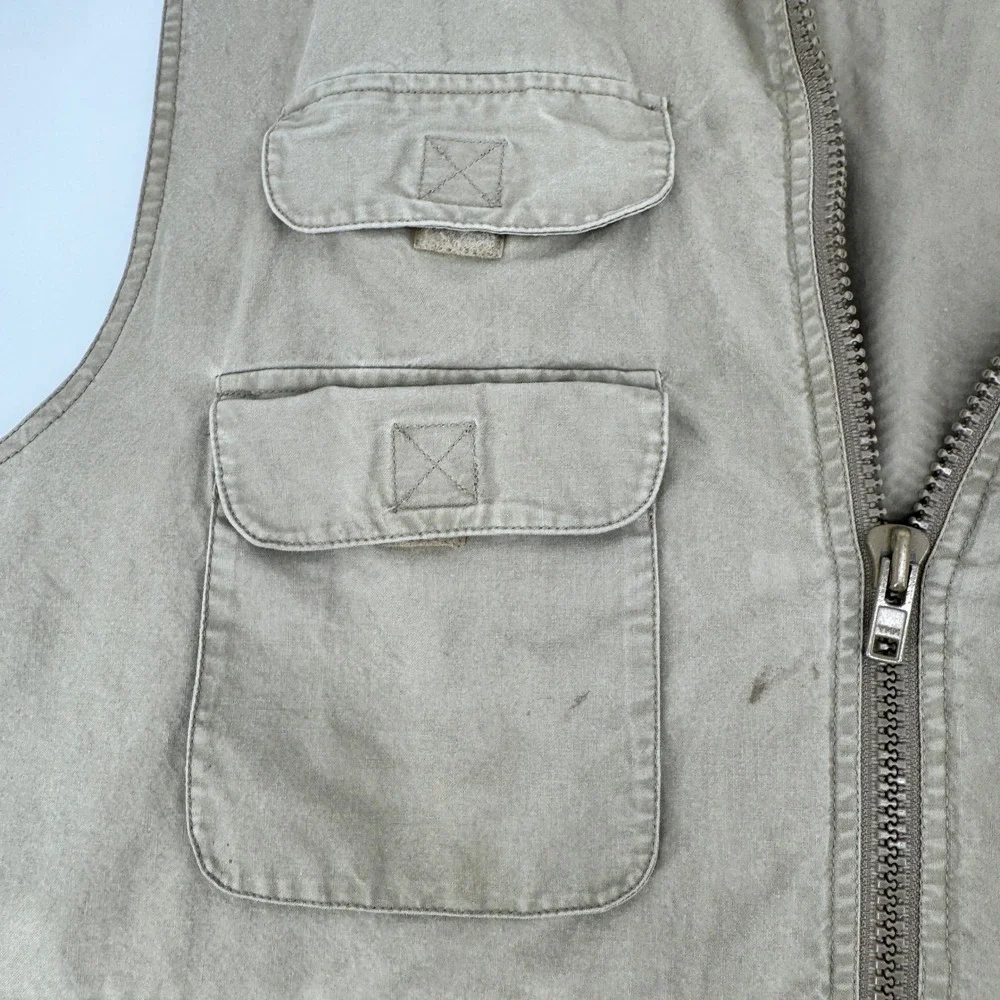Vintage 80s Banana Republic Safari Vest‎ Mens L Khaki Tan Multi Pocket Utility